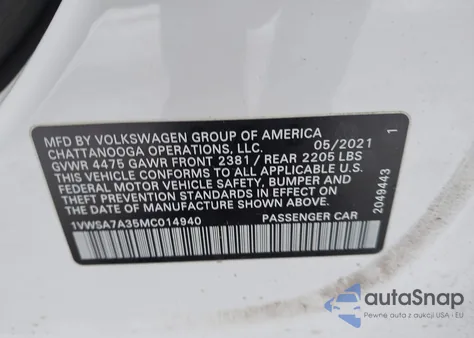 2021 Volkswagen Passat 2.0T Se z USA, uszkodzony, nr VIN 1VWSA7A35MC014940